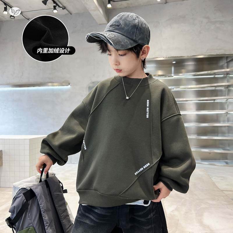 官网正品男童2025年秋冬新款英文字母印花加绒加厚时尚卫衣男大童