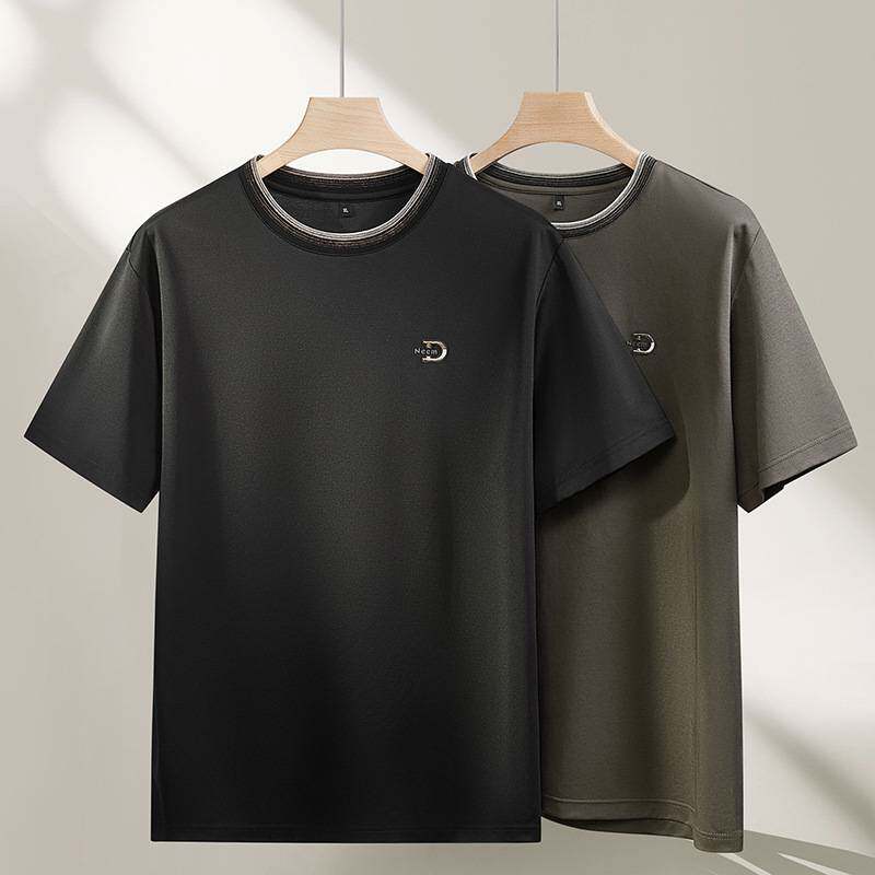 官方正品2026年夏季新款男士加肥加大码圆领短袖T恤男胖子V领短袖