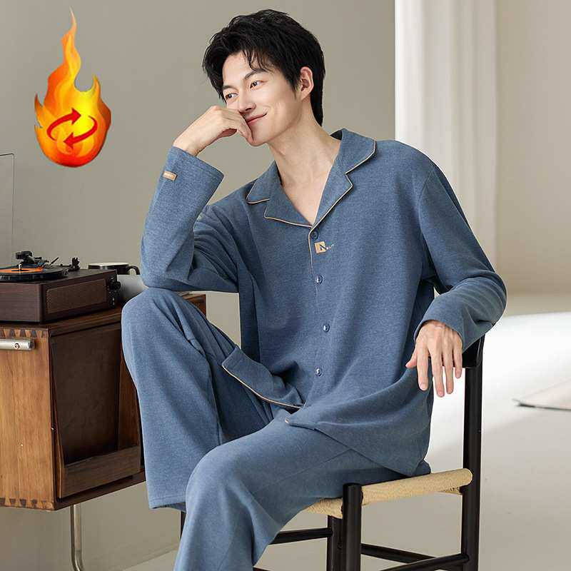 官方正品德绒睡衣男士秋冬季羊绒自发热加厚保暖可外穿家居服男款