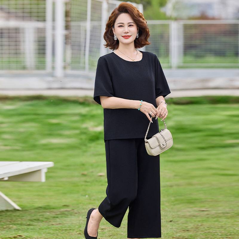 官方正品新中式妈妈装休闲套装洋气中老年女装上衣裤子两件套夏季