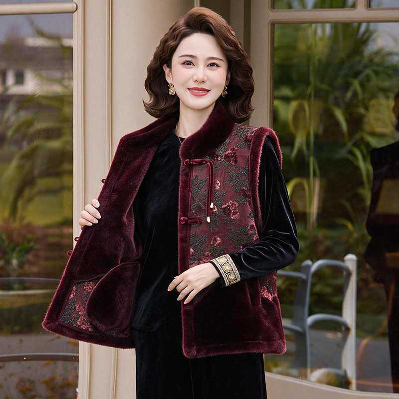 官方正品妈妈装加绒保暖马甲外套洋气老太太奶奶唐装大码中老年女