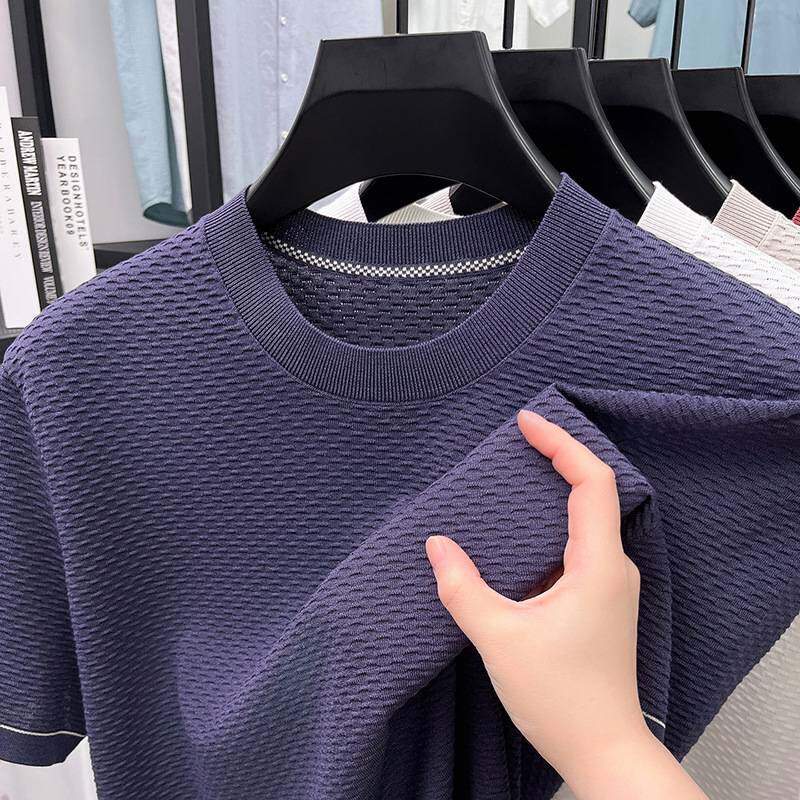 官方正品2026夏季新款中年男士薄款休闲纯色圆领半袖T恤打底衫上