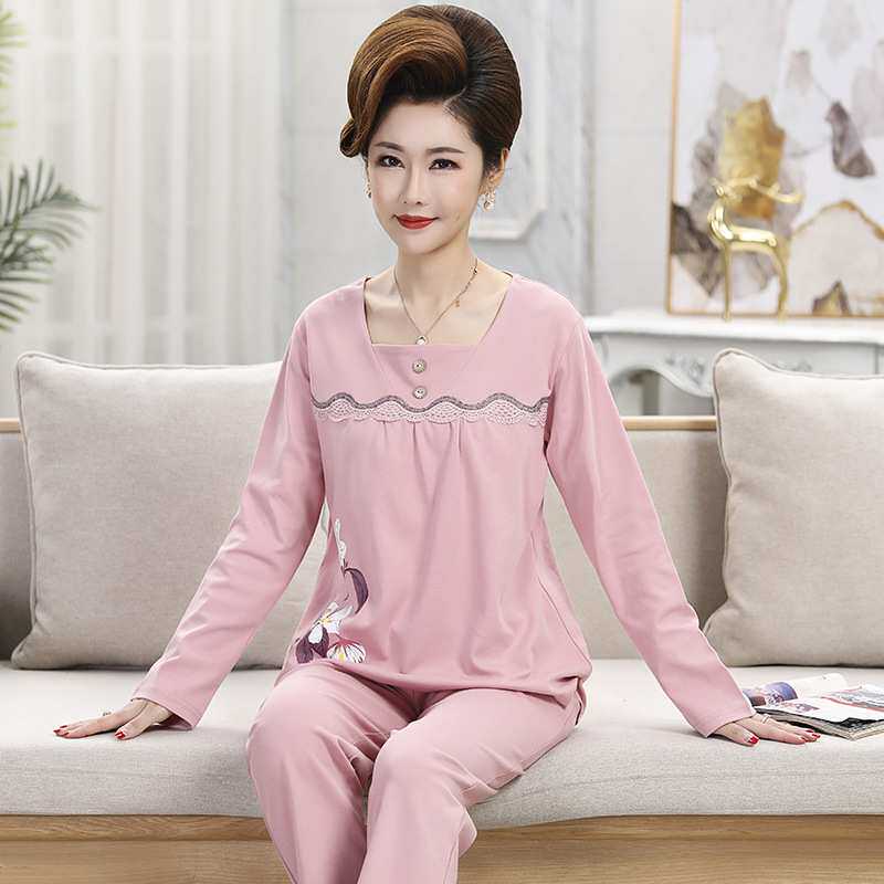 官方正品妈妈睡衣长袖长裤春秋季中老年人妇女棉质家居服女款休闲