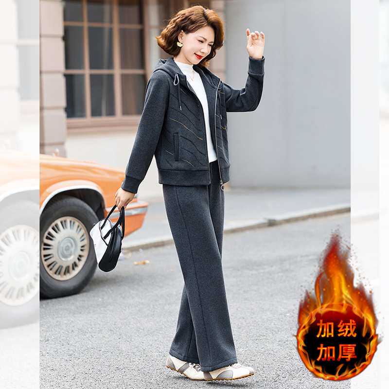官方正品高档中年女装套装加绒加厚冬天新款端庄大气妈妈套装休闲