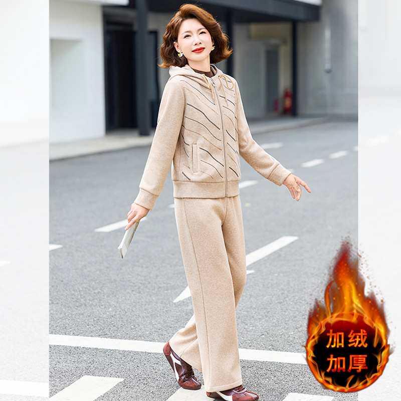 官方正品端庄大气妈妈套装加绒休闲套装2026秋冬新款中年女装时尚