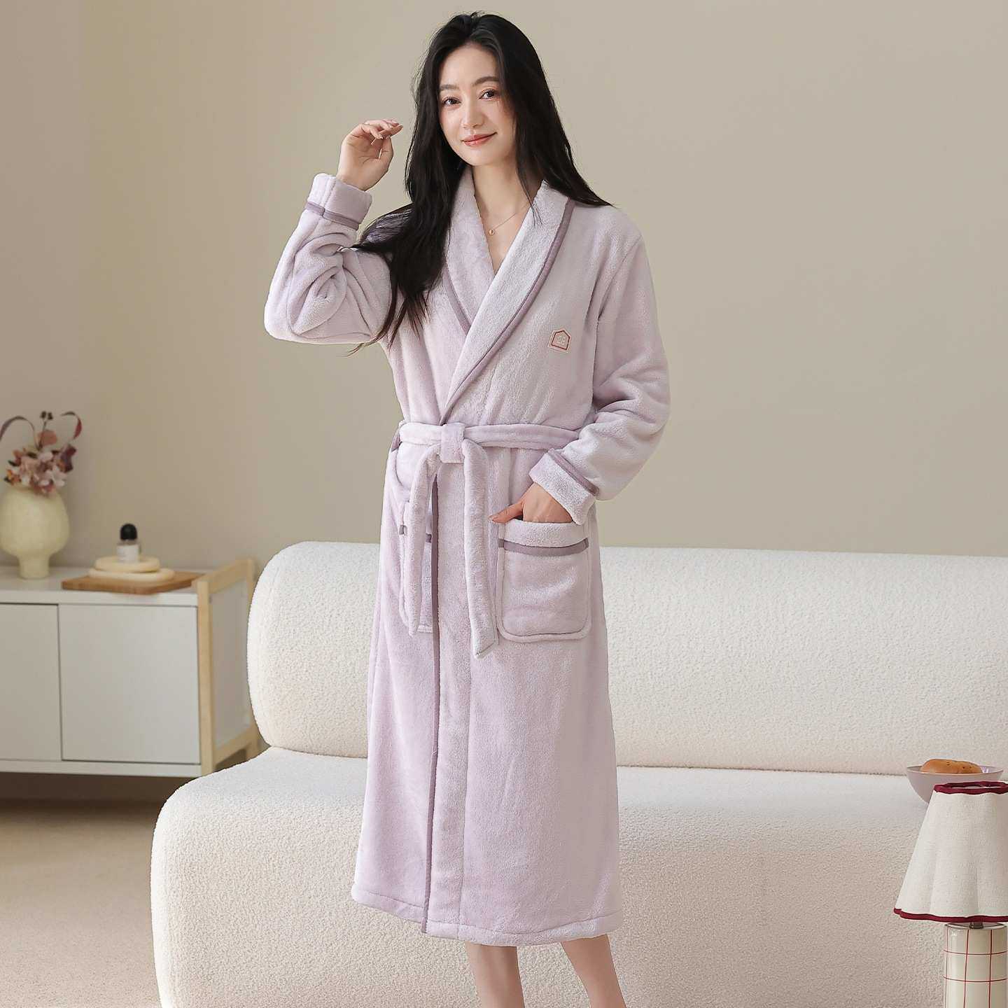 官方正品高级冬季珊瑚绒睡袍女睡衣长款加厚保暖新款浴袍女士款冬
