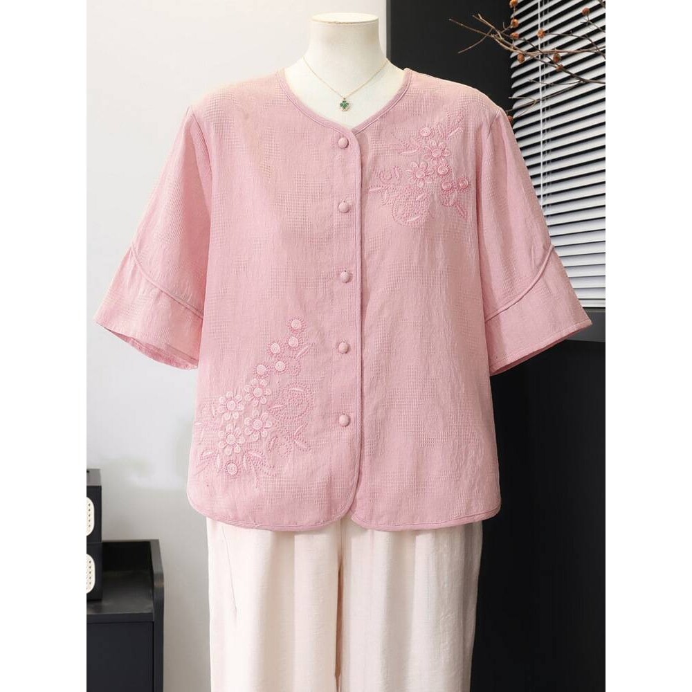 官方正品妈妈端庄大气夏装衬衫女小个子薄款中老年女装洋气宽松老