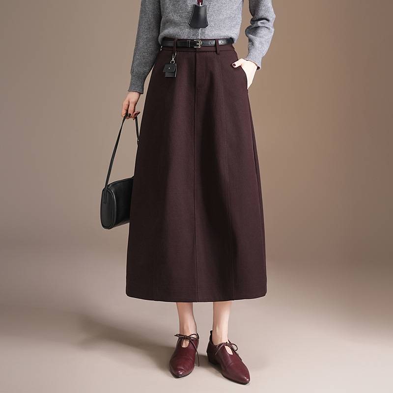 官网正品时尚A字工装裙拼接半身裙女2025秋冬新款高腰遮胯显瘦a字
