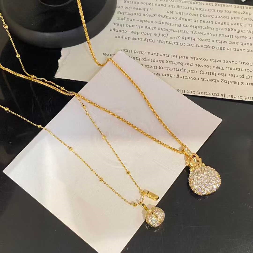 金色满钻钱袋子吊坠项链女轻奢高级感镶钻锁骨链新中式