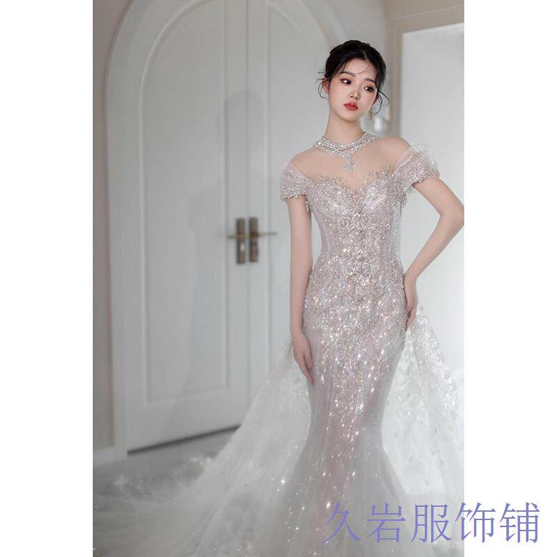 一字肩高定款小个子2025新款质感主纱法式高级轻新娘婚纱鱼尾拖尾