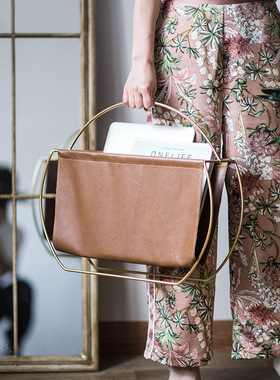 创意北欧金属皮革杂志架铁艺家居装饰书报架简约书本收纳架