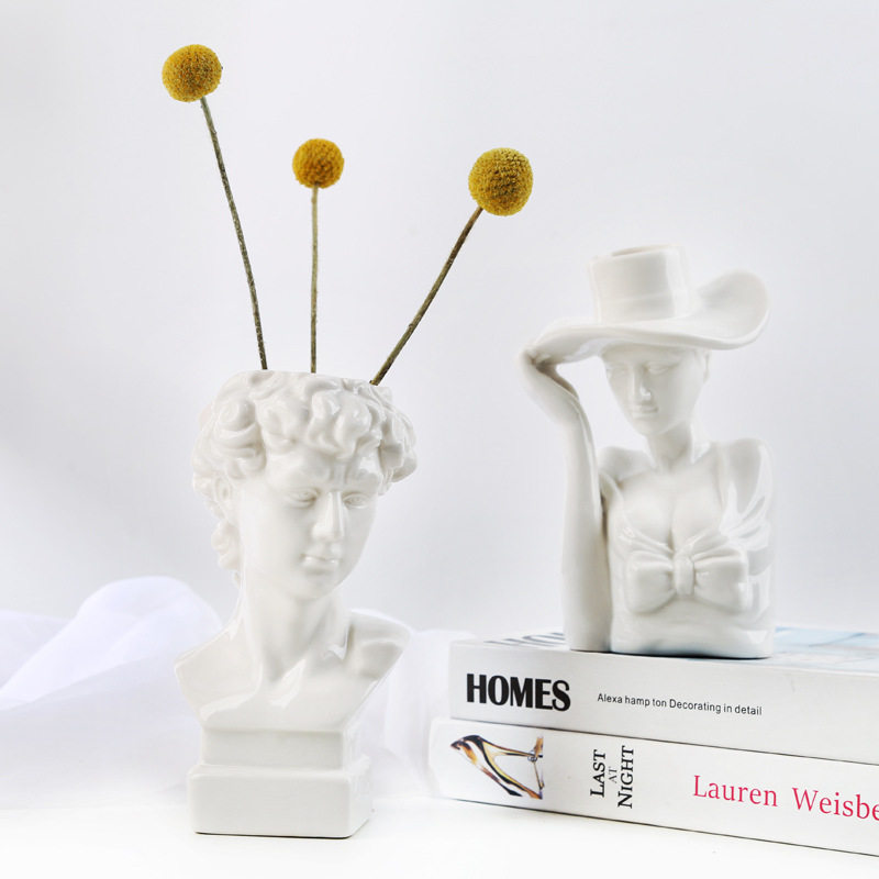 北欧艺术人头像花插花器家居ins创意花瓶摆件陶瓷花瓶工艺品