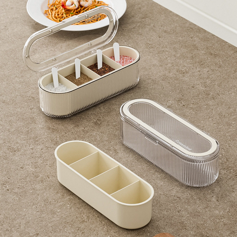 创意铁艺支架调味盒透明盖圆形四个装调料罐子轻奢风盐味精收纳盒