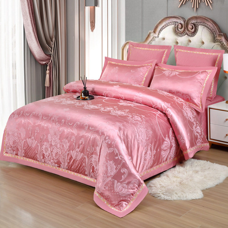 高端欧式奢华贡缎提花床盖四件套夹棉床笠款纯棉加厚绗缝防滑婚庆