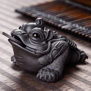 紫砂三足金蟾茶宠小摆件精品可养茶桌茶台高档招财蟾蜍茶具配件