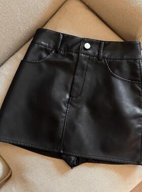 黑色高腰pu半身裙2025秋冬新款小个子短裙显瘦辣妹裙子a字包臀裙