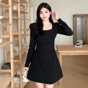 赫本风黑色长袖连衣裙子女2025春秋法式茶歇小个子高级感收腰短裙
