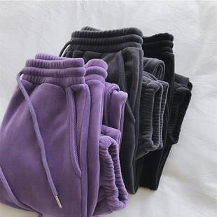 女秋冬加绒加厚束脚裤 运动裤 阔腿休闲保暖卫 米呢复合真超 678