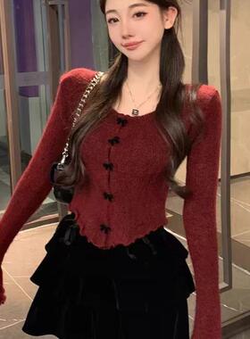 红色针织毛衣女秋冬2025新款爆款内搭打底衫别致绝美早秋chic上衣