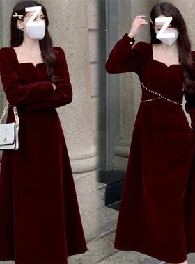 大码女装红色圣诞连衣裙秋冬新款胖mm高级感甜美收腰显瘦公主长裙