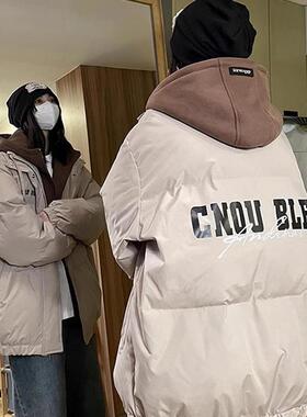 美式高街oversize棉服女冬季新款学生假两件加厚棉衣休闲复古棉袄