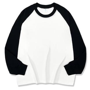 潮牌插肩螺纹束口长袖 260克纯棉后包条 打底T恤 河北光板 2608