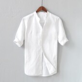 Sleeve Loose Vacation Linen Travel match All Shirt男衬衫