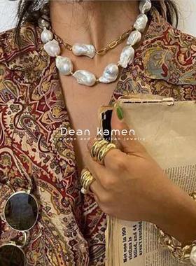 欧美时尚海洋贝母复古珍珠金属项链Double Pearl Necklaces women