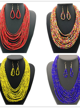 波西米亚多层米珠项链耳环套装Bohemian Measly Necklace wo'men