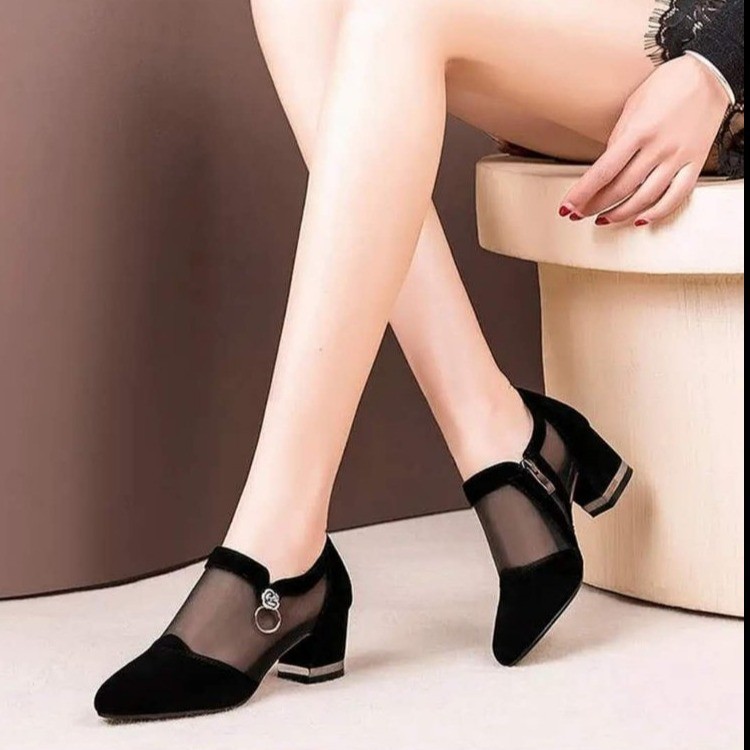 shoeswomen粗跟网纱单鞋