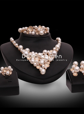 高级感金属珍珠项链Bridal Wedding Pearl Necklace 4 Sets women