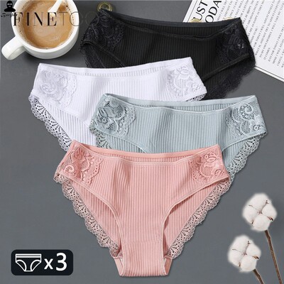 3Pcs/set Women Cotton Panties Low-Rise Underwear Lace Briefs