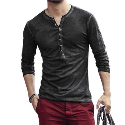 Hot selling small V-neck cardigan long-sleeved henley shirt