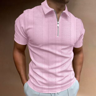 men clothes跨境货源夏季男式POLO衫纯色短袖翻领T恤休闲竖纹提花
