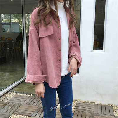 Oversized Solid Corduroy Shirt春秋季 复古港风纯色灯芯绒开衬