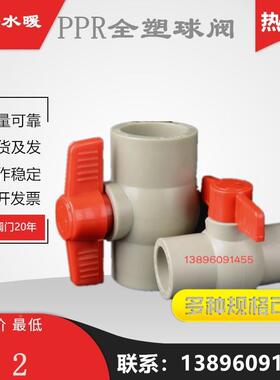 PPR全塑料球阀热熔水管开关耐腐蚀化工灰色水管阀门管配件20 63