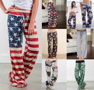 size ladies pants系带裤 casual loose big printed women Bind