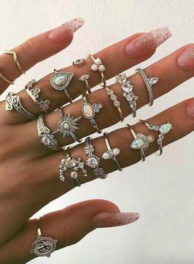 镶钻戒指 retro European American diamond joint ring 19-piece