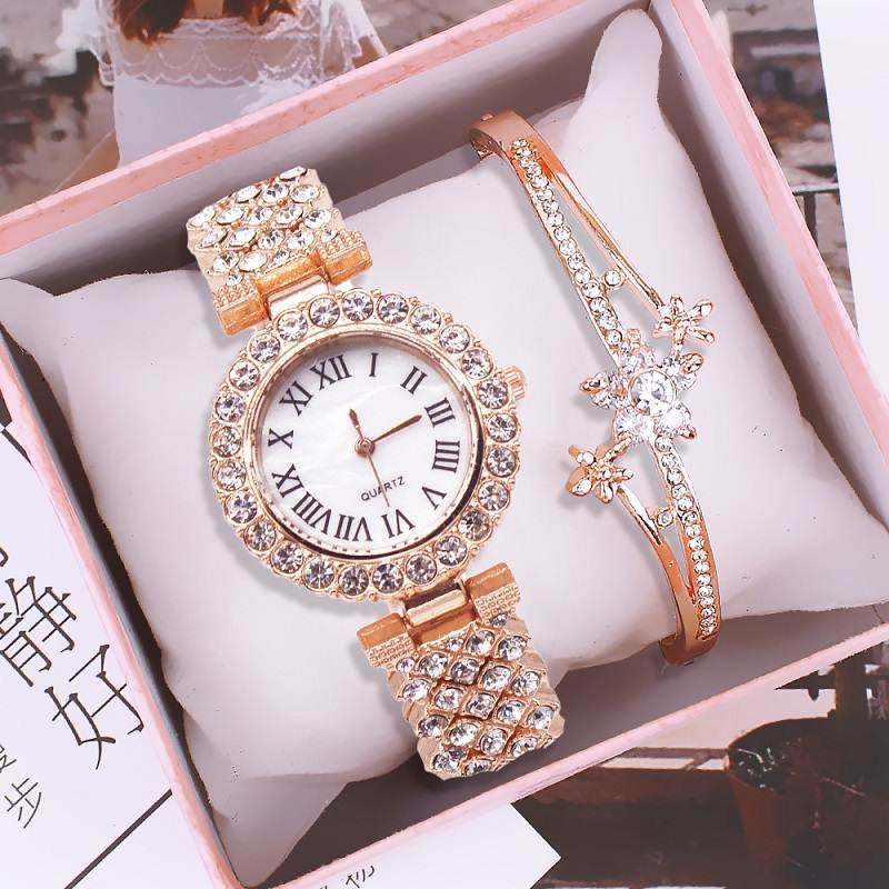 Luxury watch set diamond bracelet 奢华镶钻手表双层手链女礼物