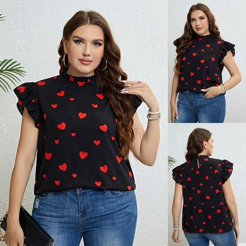 Summer clothes casual tops plus size heart print women shirt