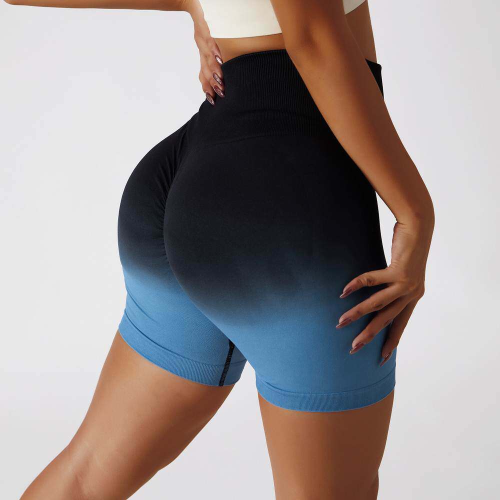 高腰提臀健身裤透气紧身无缝蜜桃臀瑜伽短裤女撸铁渐变运动三分裤