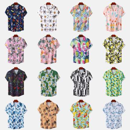 Retro Floral Hawaiian Shirt Men Short Sleeve Casual Button