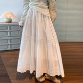 白色半身裙女2025春秋款 A字大摆裙中长款 蛋糕裙蕾丝花边蓬蓬伞裙