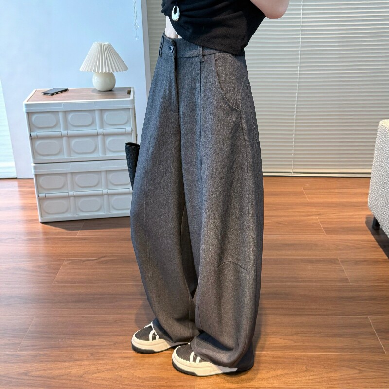 灰色阔腿裤女2026春季新款垂感老钱风休闲西装裤宽松显瘦弯刀裤子