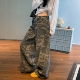 水洗做旧迷彩阔腿工装 夏季 裤 宽松美式 牛仔裤 复古弯刀裤 女2025新款