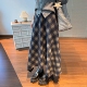 毛呢格子半身裙女秋冬2025新款 垂感复古格纹不规则伞裙半裙中长款