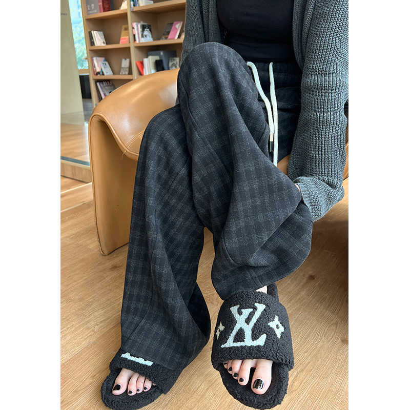 羊毛呢阔腿裤秋冬加绒款复古格纹