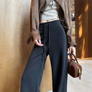 直筒醋酸羊毛糯米裤 黑色加绒裤 瑜伽卫裤 加厚窄版 子女冬垂感阔腿裤