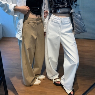 卡其色工装裤女春夏秋天丝休闲弯刀裤西装阔腿裤白色镰刀裤香蕉裤