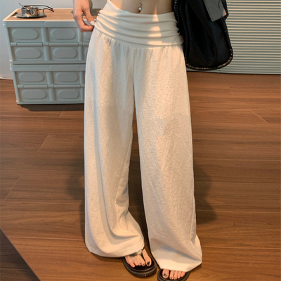白色亚麻天丝棉阔腿裤女夏季薄款